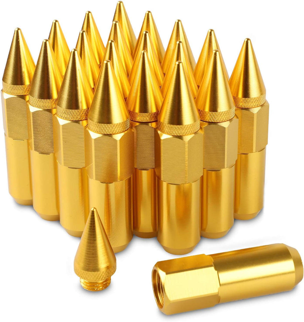 20PCS 60MM Spikes Lug Nuts Steel Extended Tuner Nuts M12X1.5 Gold Pack of 2 J21355