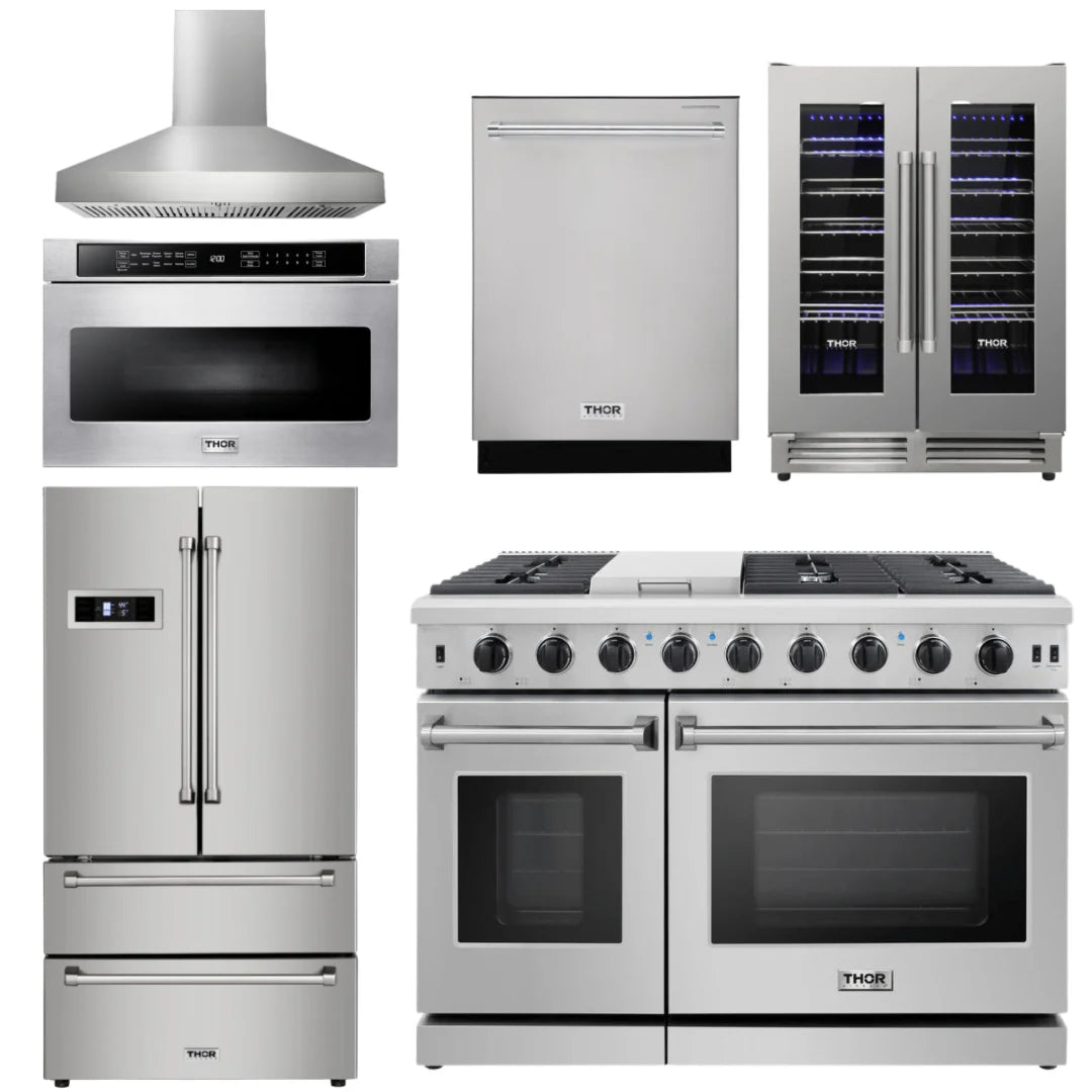 48 Propane Gas Range, Range Hood, Refrigerator, Dishwasher, Wine Cooler, Microwave R18361