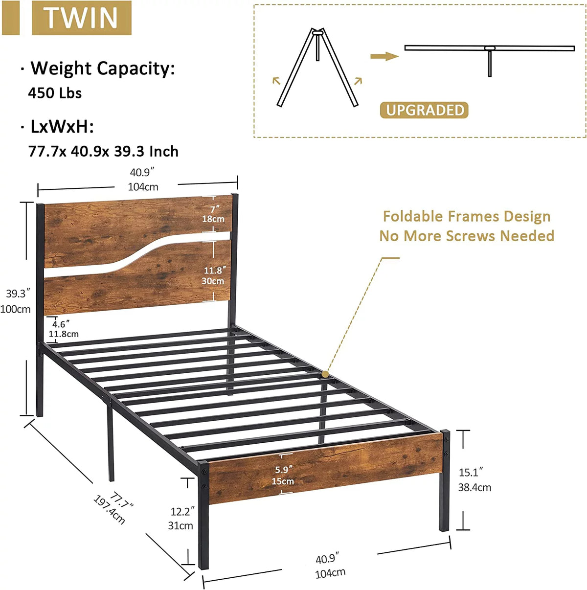 Twin Size Wood Headboard Platform Bed Frame T480880