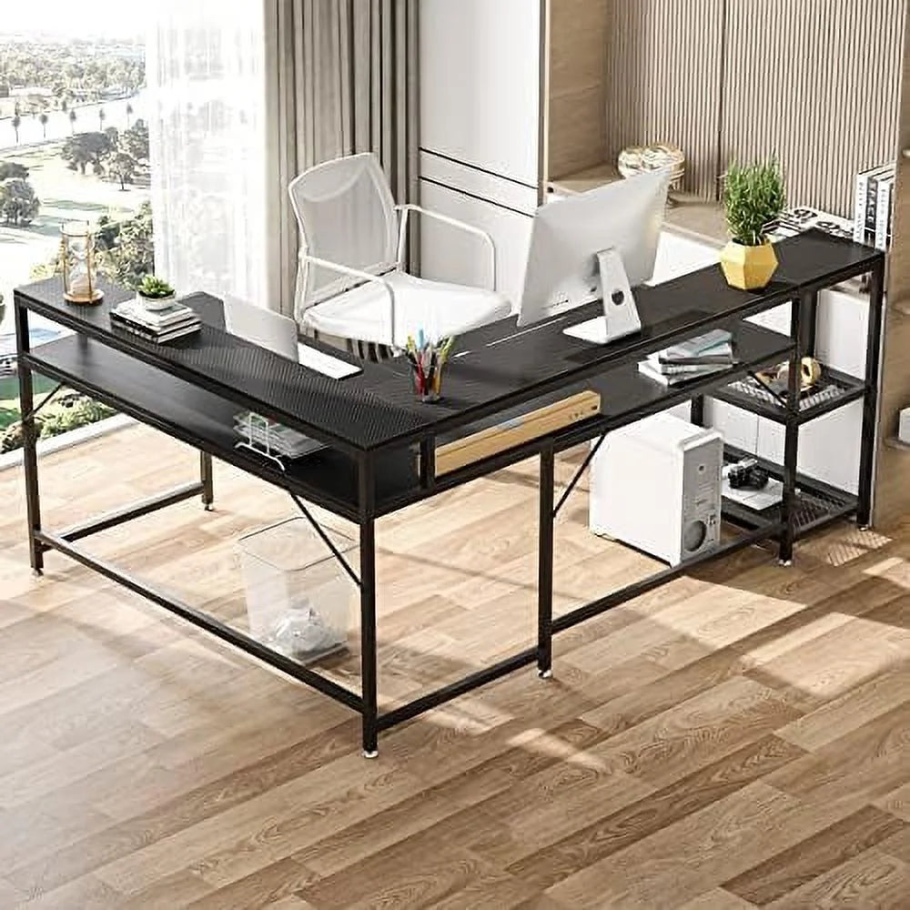 69 Inch L Shaped Desk with Monitor Stand Black U560149