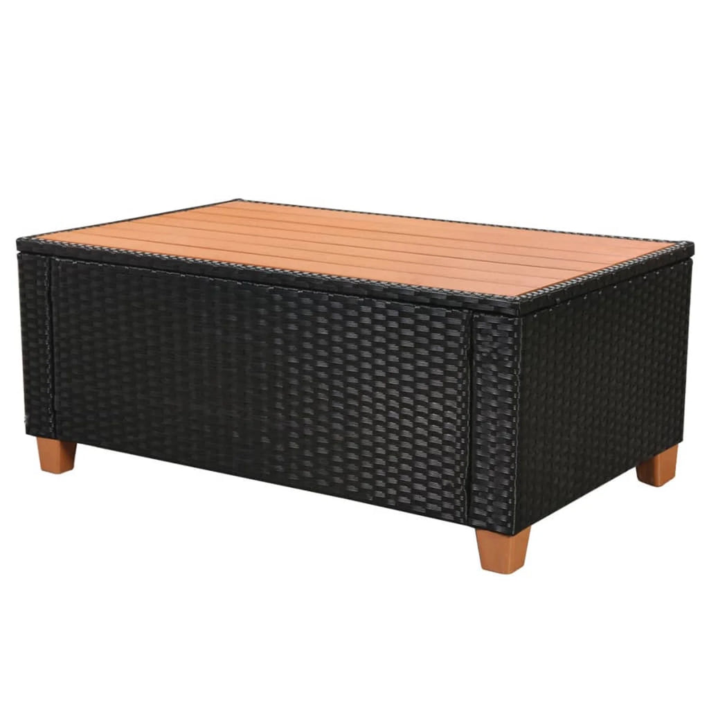 4 Piece Patio Lounge Set with White Cushions Black Poly Rattan 2-Seater Sofas with Corner Sofa and Coffee Table V133689