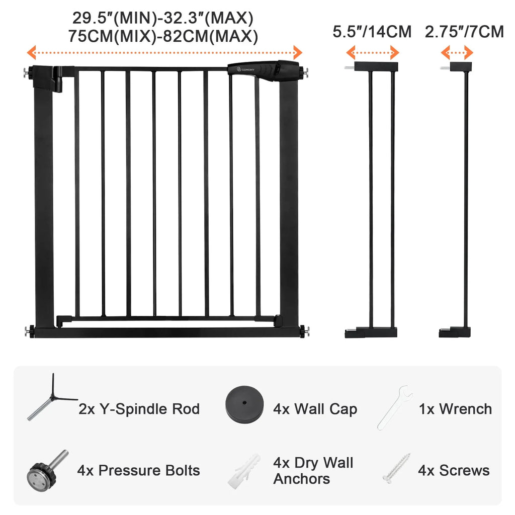 Baby Safety Gate, 29.5''- 40.5'' Wide Pressure Mount, Black K192430