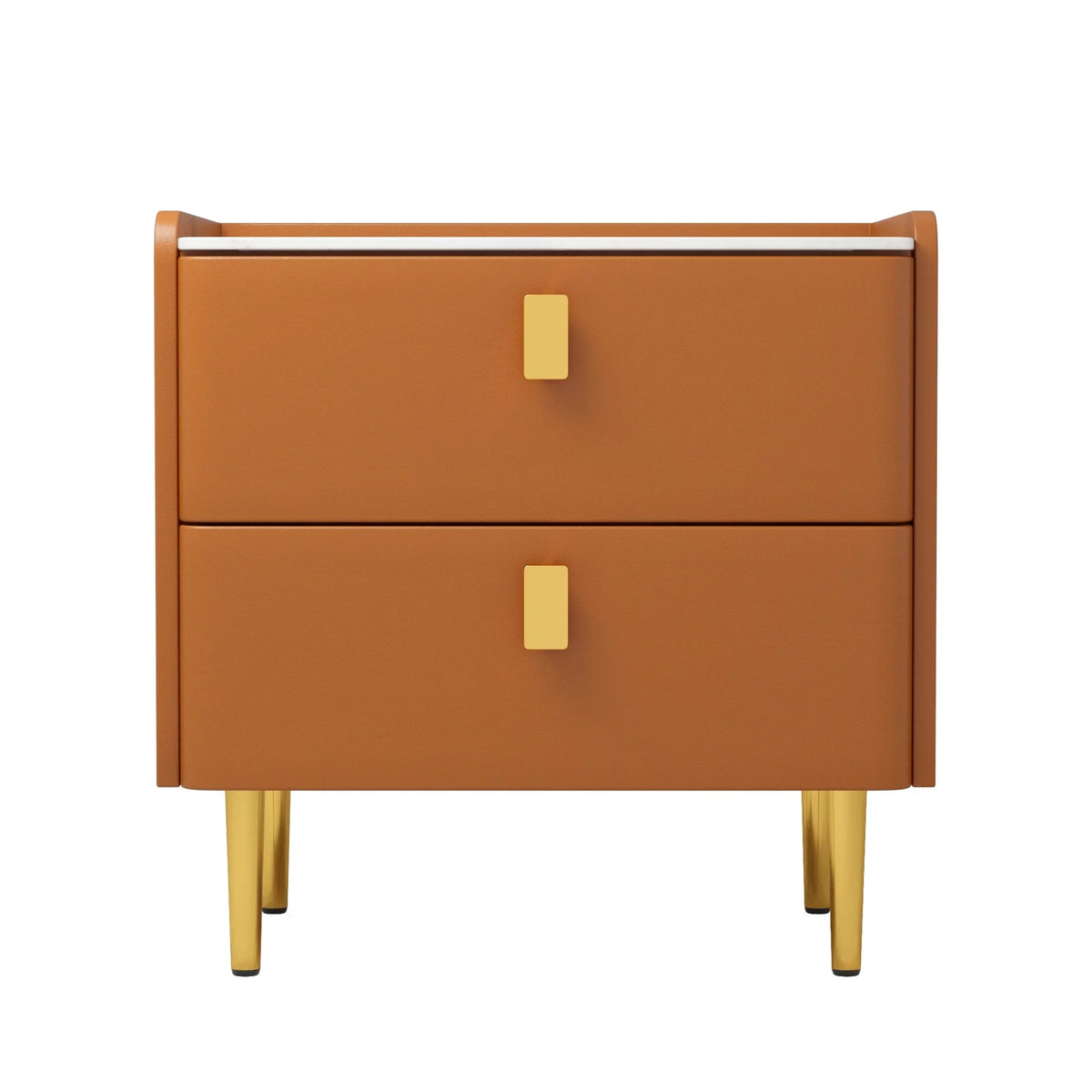 Beige Glossy 2-drawer Faux Leather Nightstand W522295