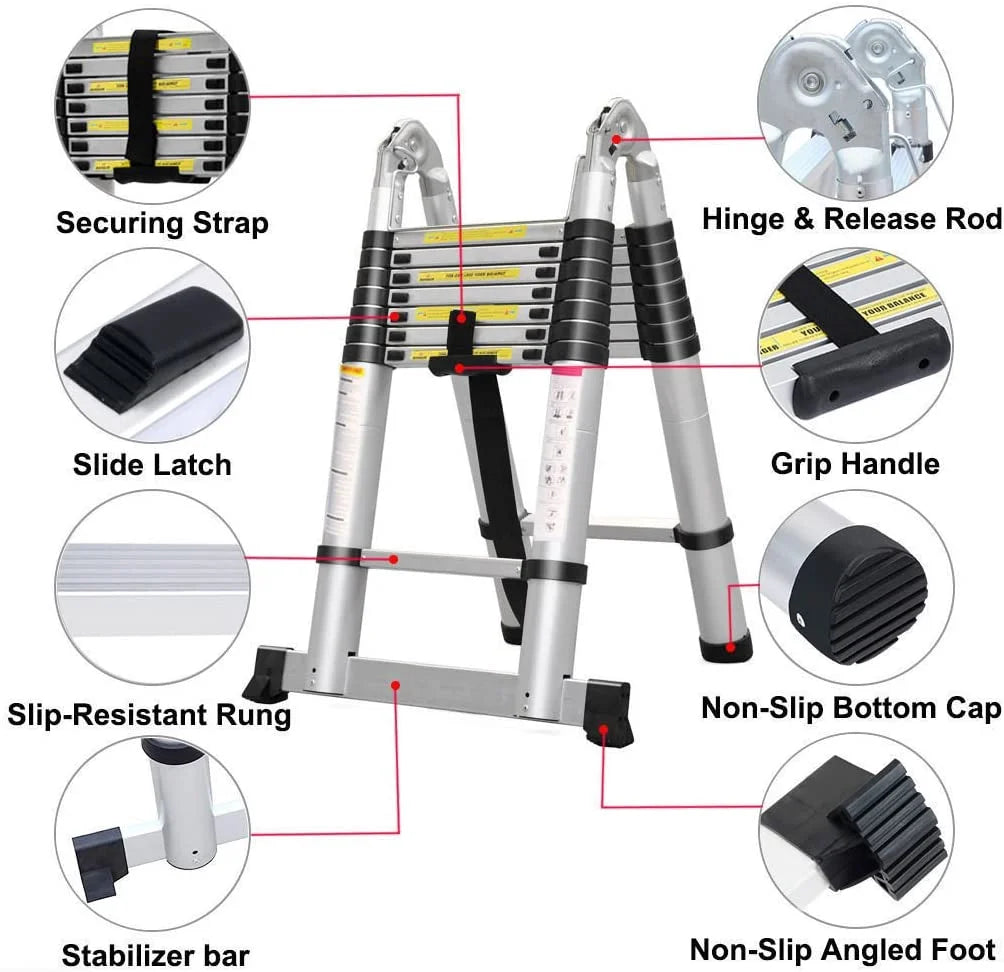 Telescopic Loft Ladder 16.5Ft Extendable Collapsible Step Ladders W6539