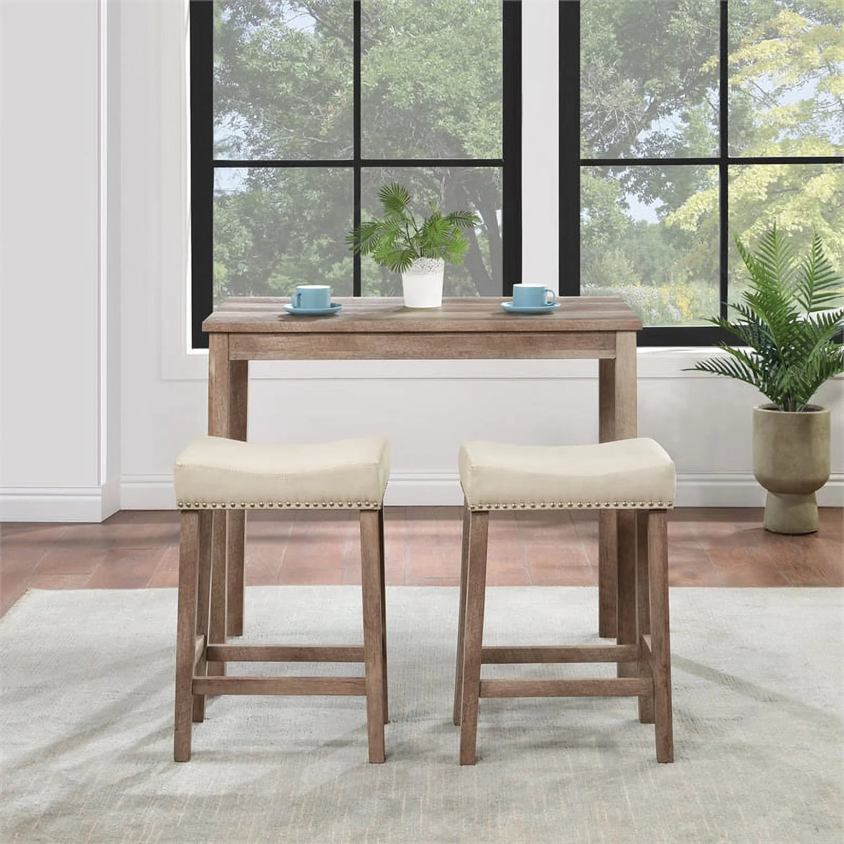 3PC Counter Height Dining Set in Engineered Wood Natural Brown G83335