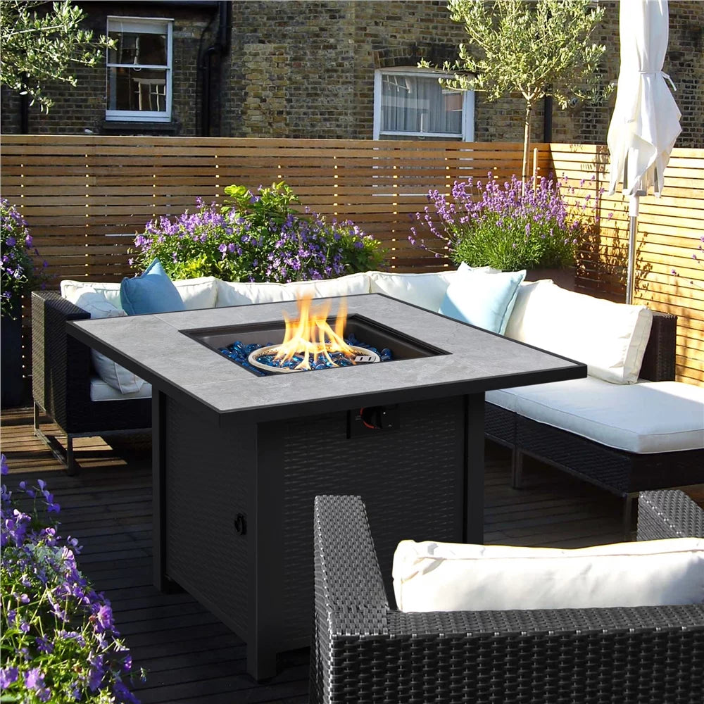 30'' Square Propane Fire Pit Table 50,000 BTU with Ceramic Tabletop E700